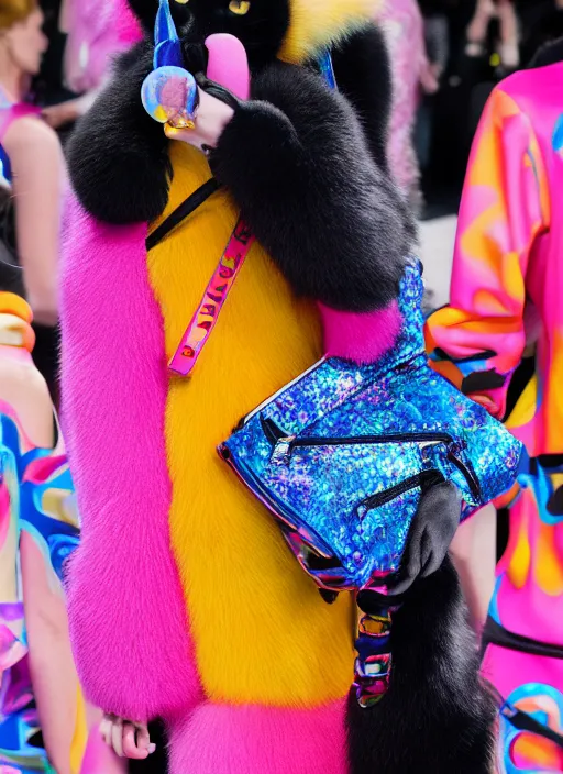 Image similar to hyperrealistic and heavy detailed balenciaga runway show of cats by lisa frank, leica sl 2 5 0 mm, vivid color, high quality, high textured, real life