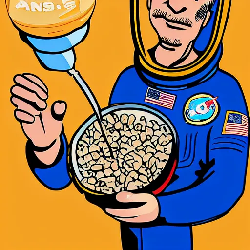 Image similar to digital art of among us astronaut eats cereals