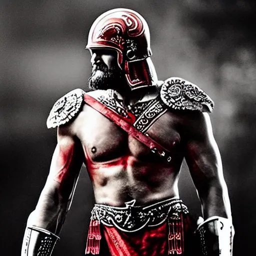 Prompt: “Leónidas king wearing helmet Roman type red crest from 300 Spartans zack Snyder battle with sword epic dark background artwork sharp intricate”