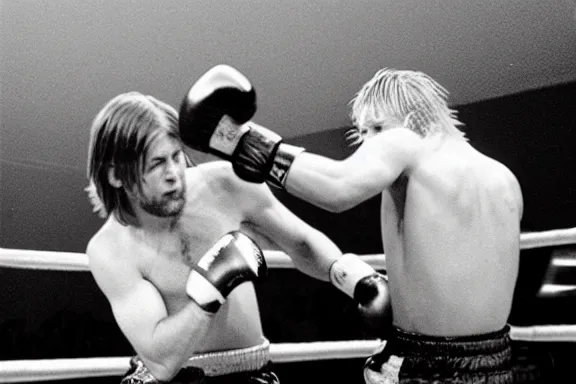 Image similar to kurt cobain fighting mike tyson in a boxing match