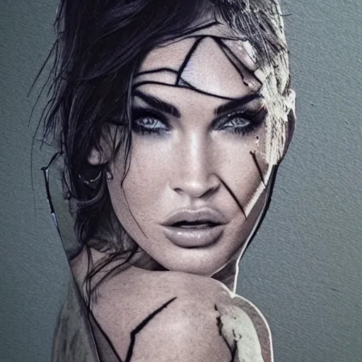 Prompt: megan fox as beautiful mountains, double exposure effect, medium sized tattoo sketch, amazing detail, trending on pinterest, in the style of tim tadder