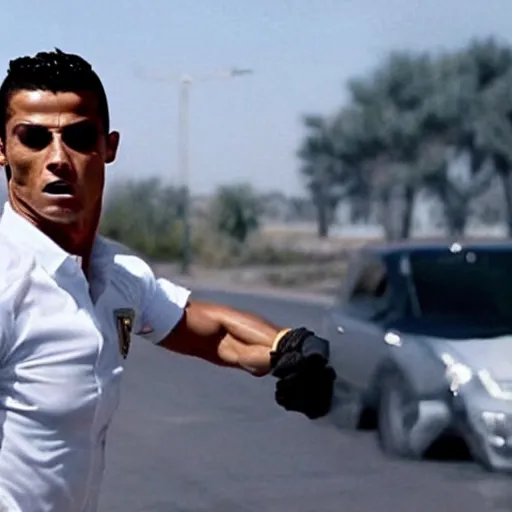 Image similar to movie still of cristiano ronaldo in the movie Heat,