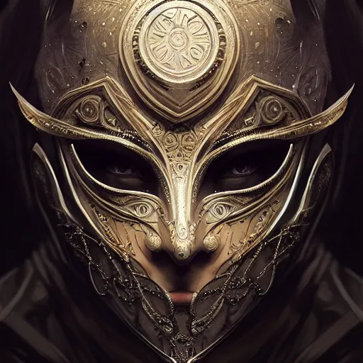 Image similar to Very very very very highly detailed epic photo of face with venetian mask, intricate, dystopian, sci-fi, extremely detailed, digital painting, artstation, concept art, smooth, sharp focus, illustration, intimidating lighting, incredible art by Brom