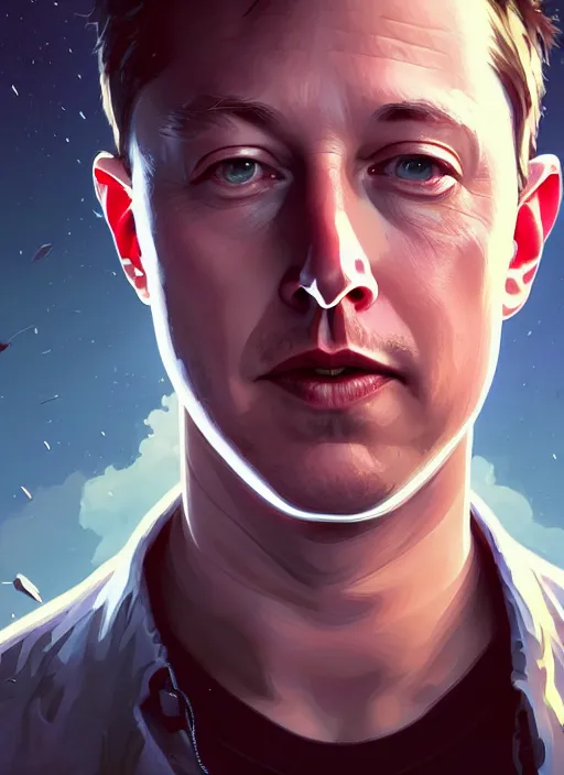 Image similar to Highly detailed portrait of Elon musk mixed with Mark zuckerberg, Stephen Bliss, unreal engine, fantasy art by Greg Rutkowski, Loish, Rhads, ferdinand knab, Makoto Shinkai and Lois van baarle, ilya kuvshinov, rossdraws, Tom Bagshaw, alphonse mucha, global illumination, radiant light, detailed and intricate environment