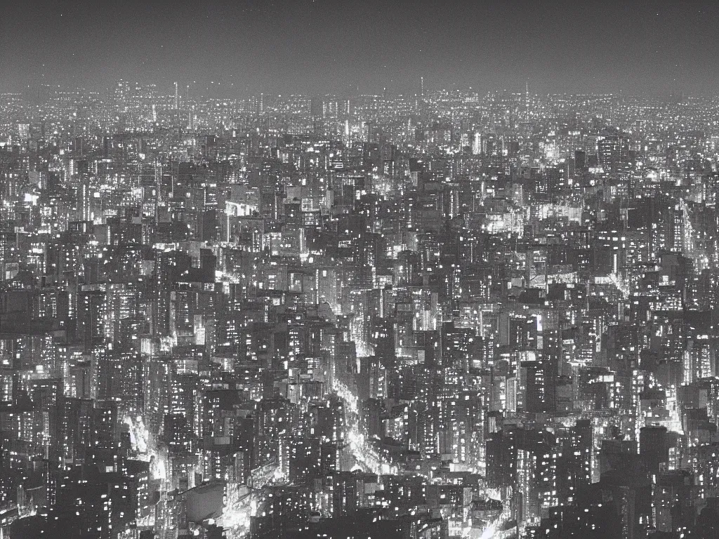 Image similar to “a view of tokyo at night from the top of a building, a matte painting by Ryoji Ikeda, flickr, sōsaku hanga, cityscape, nightscape, flickr”