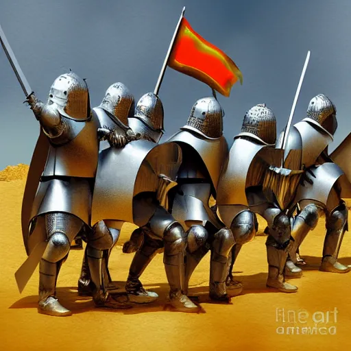 Image similar to digital art color photograph of crusader knights in armor fighting