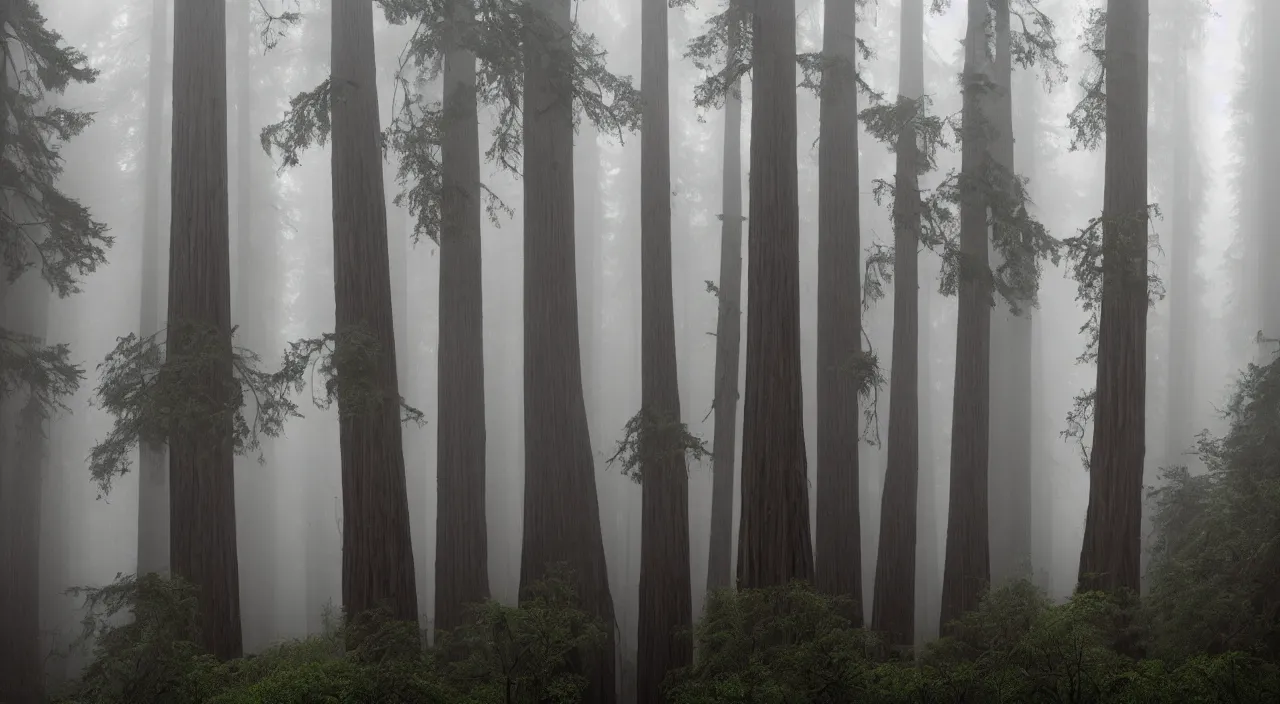 Prompt: dense misty redwood forest sequoia award-winning photography, national geographic