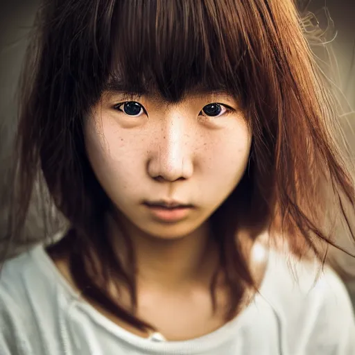 Image similar to stunning beautiful portrait photography of a face detailing cute Japanese high school girl from national geographic magazine award winning, dramatic lighting, taken with Sony alpha 9, sigma art lens, medium-shot
