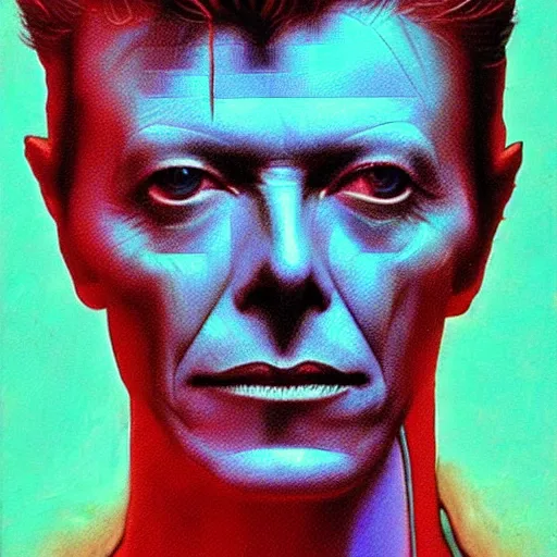 Image similar to portrait of david bowie, intricate, neon lighting, highly detailed, digital photography, concept art, art by beksinski