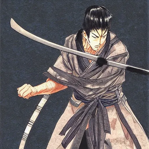 Image similar to a cat samurai by takehiko inoue