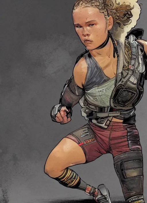 Image similar to apex legends ronda rousey. concept art by james gurney and mœbius.