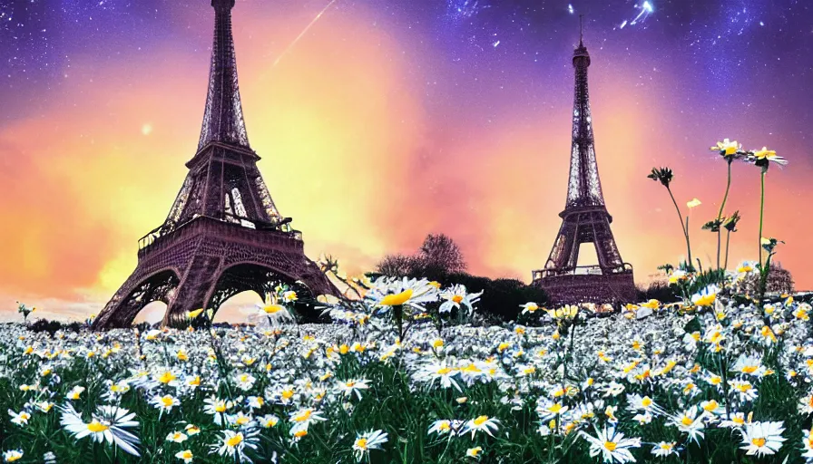 Image similar to paris with the stars in the sky places with daisies