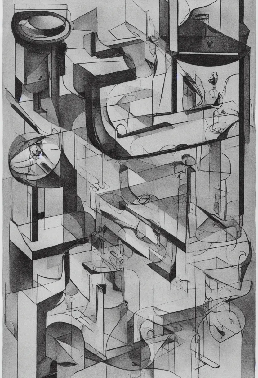 Image similar to research notes of a singular futuristic readymade object by Marcel Duchamp, chess machine