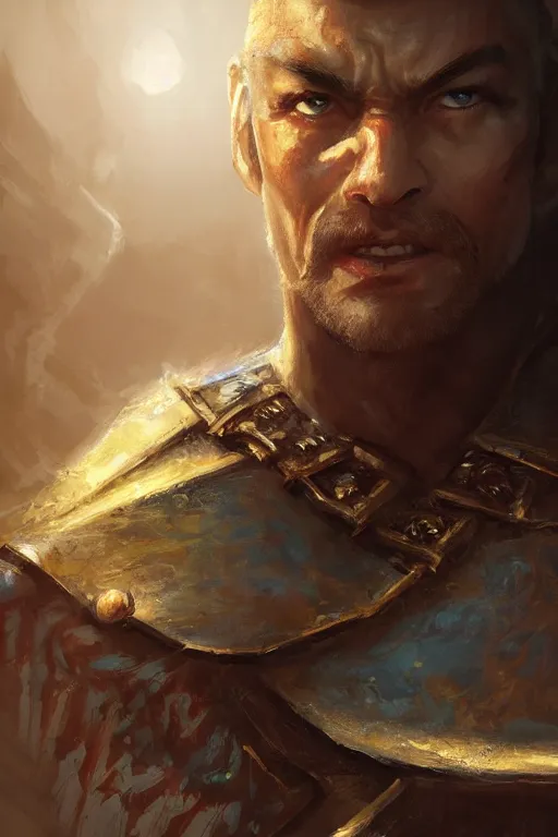 Prompt: dungeons and dragons warrior character closeup portrait, dramatic light, castle background, 2 0 0 mm focal length, painted by stanley lau, painted by greg rutkowski, painted by stanley artgerm, digital art, trending on artstation