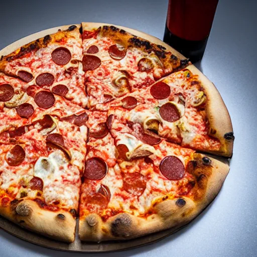 Image similar to a extreme close up of new york style pizza, photo realistic, cinematic lighting, commercial photography