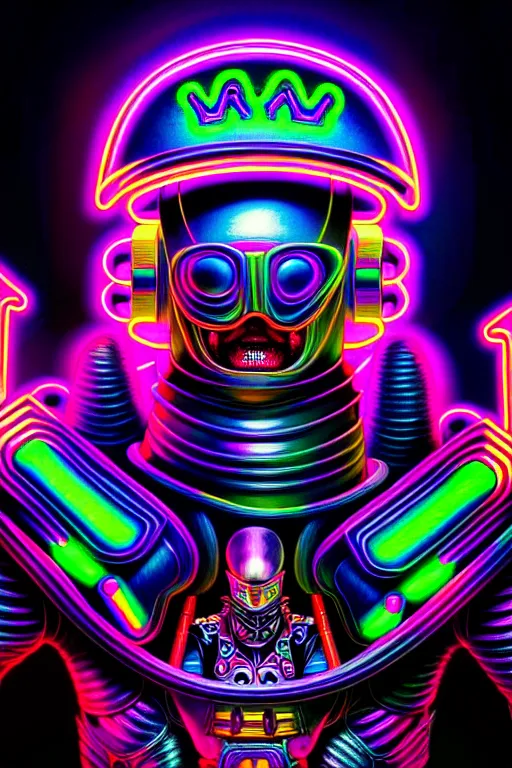 Image similar to maximalist detailed neon knight portrait. lowbrow scifi artwork by kidsquidy ø - cult and subjekt zero. ray tracing hdr polished sharp in visionary psychedelic fineart style inspired by ben ridgway and igor goryunov