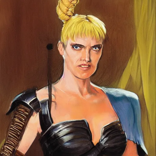 Image similar to xena warrior princess d & d character portrait by francis bacon