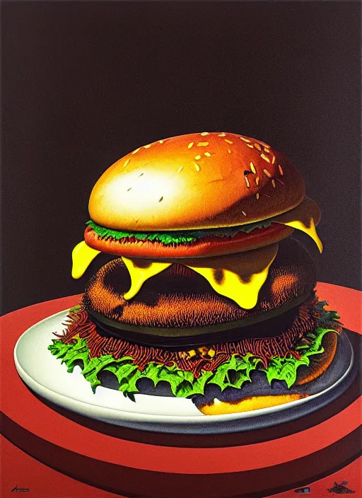 Prompt: hyper detailed 3d render like an Oil painting - Portrait of black metal singer eating a hamburger by Jacek Yerka, Mariusz Lewandowski, Houdini algorithmic generative render, Abstract brush strokes, Masterpiece, Edward Hopper and James Gilleard, Zdzislaw Beksinski, Mark Ryden, Wolfgang Lettl, hints of Yayoi Kasuma, octane render, 8k