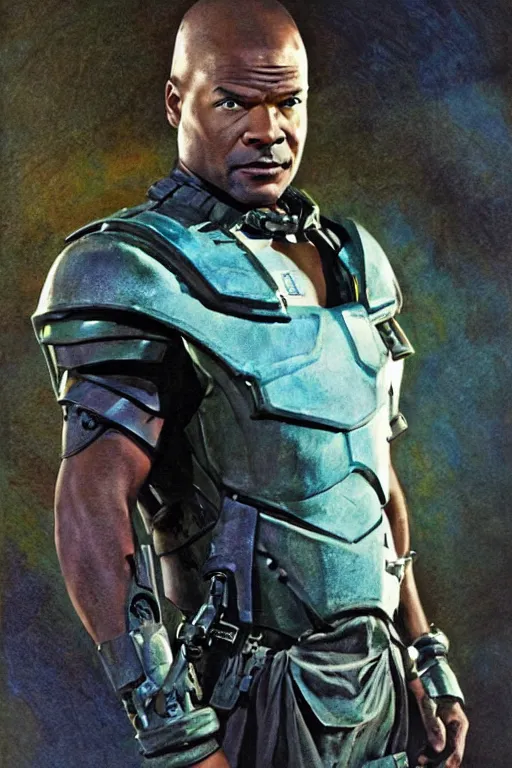 Prompt: movie still of Christopher Judge playing Teal\'c in an episode of Stargate SG-1, a ruggedly handsome hero, intricate, elegant, highly detailed, centered, digital painting, artstation, concept art, smooth, sharp focus, illustration, art by artgerm and donato giancola and Joseph Christian Leyendecker, Ross Tran, WLOP