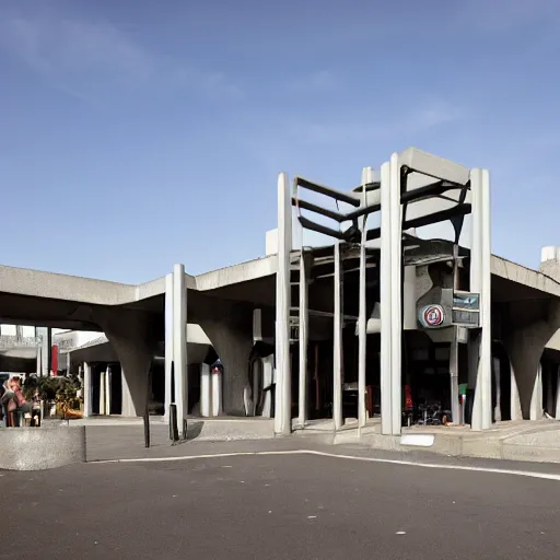 Image similar to brutalist architecture, fast food joint