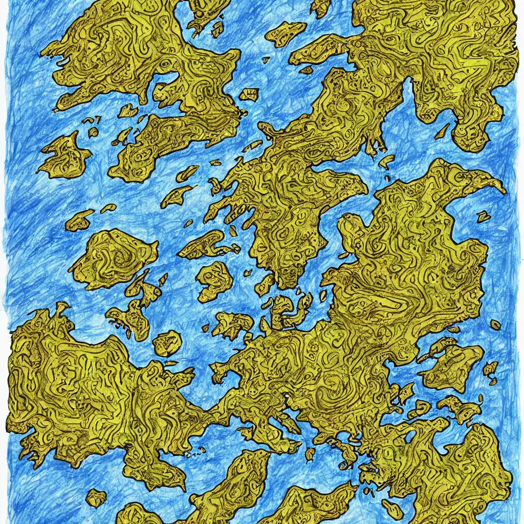 Image similar to fantasy map, art by allixander maps, acrylic drawing, fantasy, world, bright, clear, simple, sharpened