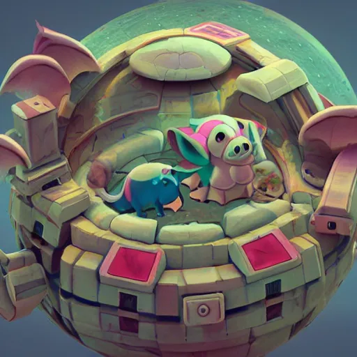 Image similar to Isometric 3D Fantasy Cute and adorable pig spacecraft, Smooth 3D Illustration, soft render, Servando Lupini, Daniil Kudriavtsev, handpaint texture, Blender, 3DCoat H 648