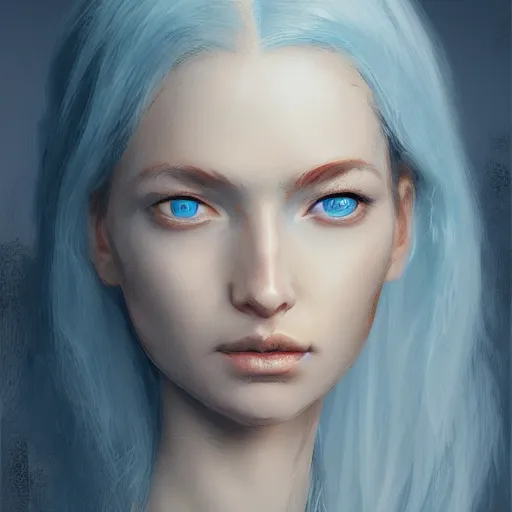 Prompt: portrait of an ice blue - eyed woman, artstation