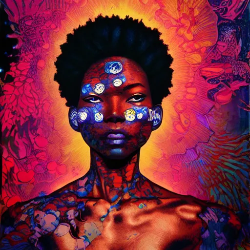 Image similar to citizen afropunk soft light painted by james jean and katsuhiro otomo and erik jones, inspired by akira anime, smooth face feature, intricate oil painting, high detail illustration, sharp high detail, manga and anime 1 9 9 9