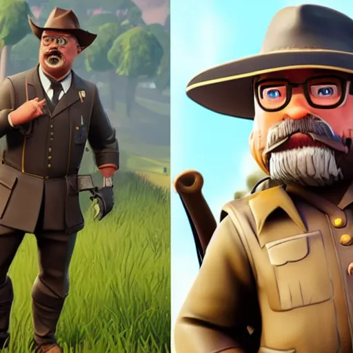 Image similar to teddy Roosevelt as a fortnite character