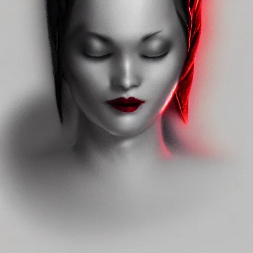 Image similar to shameless woman whis impudent facial expression, shadow of catholic church cross, elegant, dark and mysterious, atmospheric, red, trending on artstation, highly detailed, digital painting, volumetric light, concept art, middle focus, illustration, rule 34