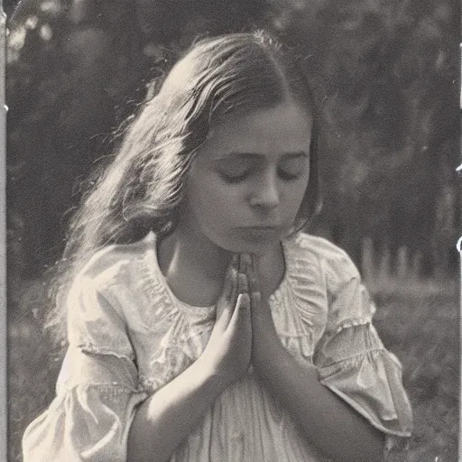 Image similar to a high quality vintage photo of a young girl praying