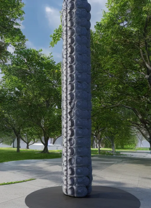 Prompt: highly detailed realistic architecture 3 d render of a futurisctic stele made from balls standing in a city park, archdaily, made in unreal engine 4 octane render