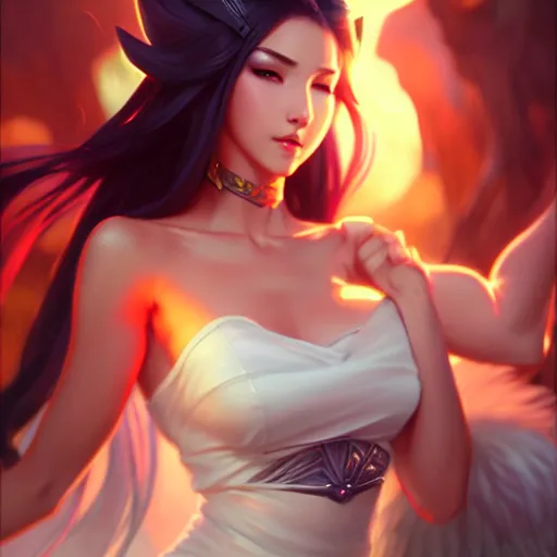 Image similar to ahri, cg animation, riot entertainment realistic, character select portrait, by artgerm, greg rutkowski, alphonse mucha, 3 d