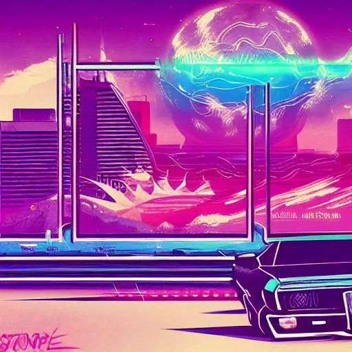 Prompt: stonenghe, retrowave epic art trending on art station