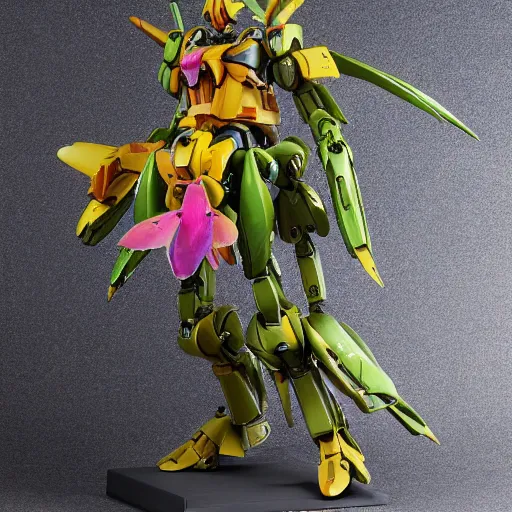 Image similar to futuristic antirrhinum majus mecha snap dragon seed pod body, sepals forming helmet, floral details, antirrhinum, 8 k hd resolution, barbatos gundam with floral inlay, bandai box art, star wars, makoto kobayashi, frank gehry, raymond swanland