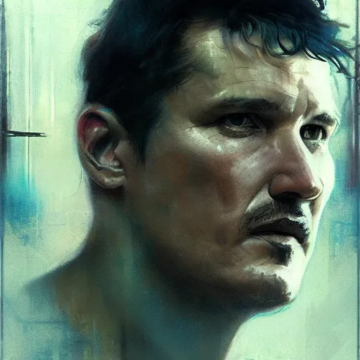 Image similar to pedro pascal, hyperrealistic portrait, bladerunner street, art of elysium by jeremy mann and alphonse mucha, fantasy art, photo realistic, dynamic lighting, artstation, poster, volumetric lighting, very detailed face, 4 k, award winning