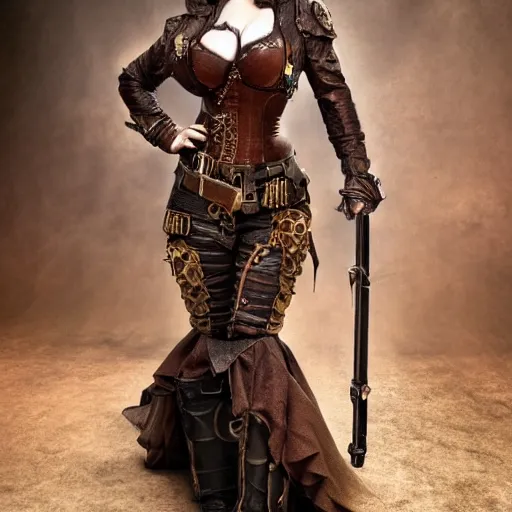 Image similar to full body photo christina hendricks steampunk warrior, highly detailed, 4k, HDR, award-winning photo