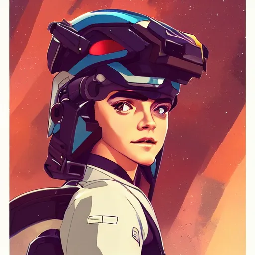 Prompt: a portrait of a stunning beautiful elite emma watson gundam pilot, with an intricate, detailed, urban inspired hiphop afro futuristic helmet, vector behance hd jesper ejsing, rhads, makoto shinkai, lois van baarle, ilya kuvshinov, rossdraws, hd, 3 2 k, ilya kuvshinov, gustav klimt