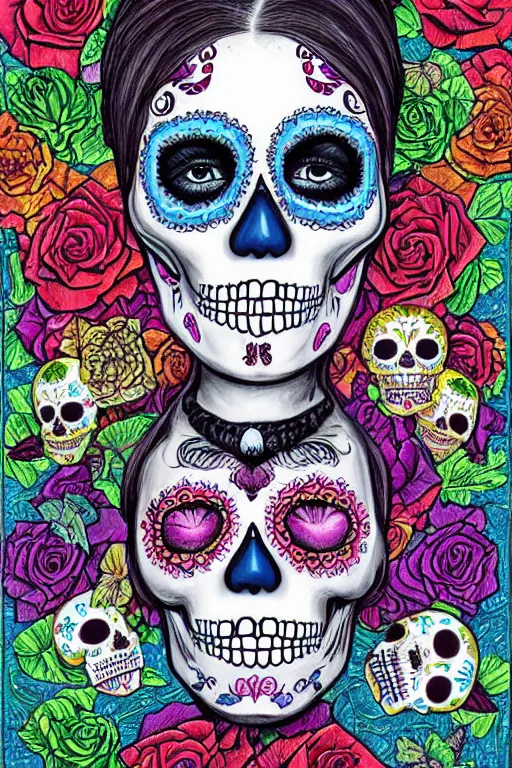 Image similar to Illustration of a sugar skull day of the dead girl, art by barclay shaw