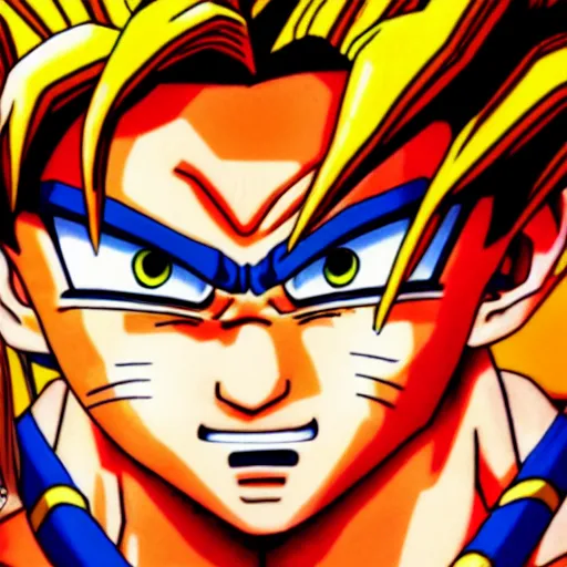 Image similar to ultra realistic portrait painting of a fusion of goku and naruto, art by akira toriyama, 4 k, dragon ball artstyle, cel shaded, highly detailed, epic lighting, full body