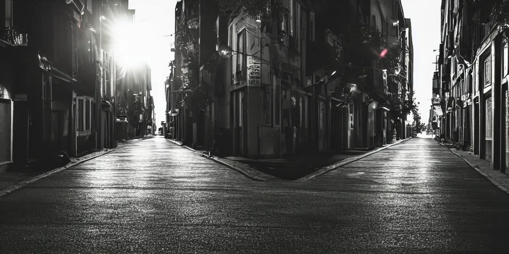 Image similar to night photo with sunlit street