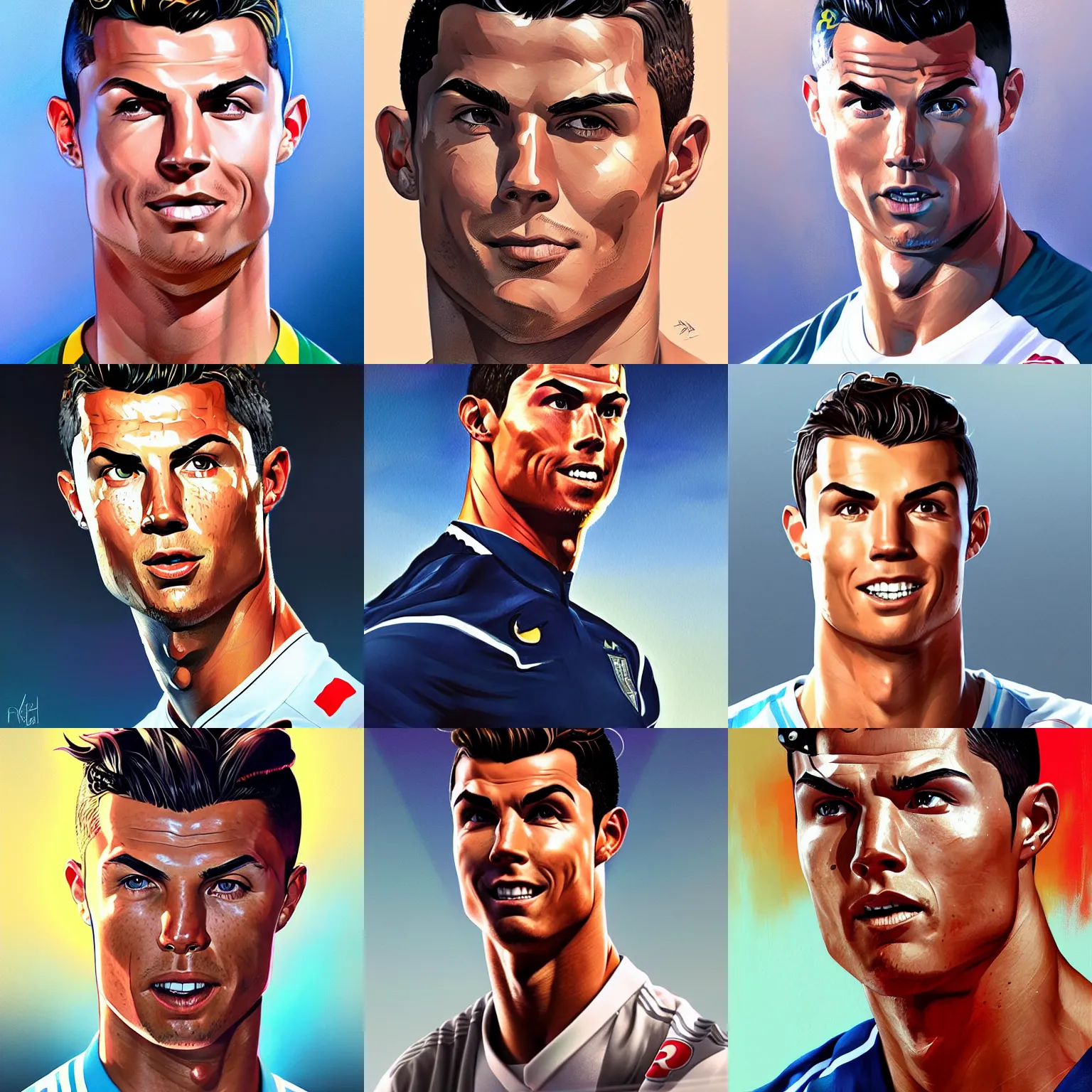 Prompt: portrait of Cristiano Ronaldo by Jesper Ejsing, by RHADS, Makoto Shinkai and Lois van baarle, ilya kuvshinov, rossdraws