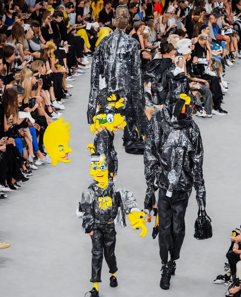 Image similar to hyperrealistic and heavy detailed balenciaga runway show of bart simpson , Leica SL2 50mm, vivid color, high quality, high textured