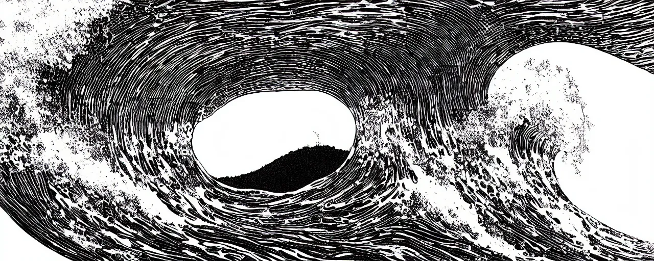 Prompt: ocean wave by Moebius, black and white, detailed, 8k