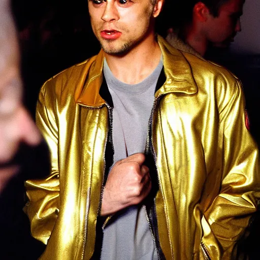 Image similar to Tyler Durden with a golden jacket