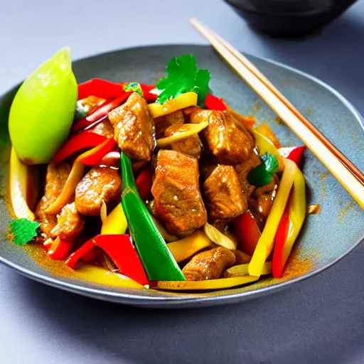 Image similar to thai sweet and sour pork stirfry, epic award - winning professional food photography