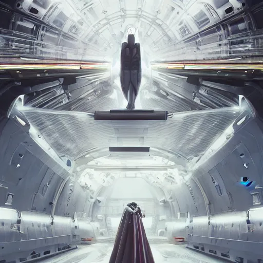 Image similar to sci-fi industrial crate on the coronation of napoleon painting and digital hologram in the middle, unreal engine 5, keyshot, octane, artstation trending, ultra high detail, ultra realistic, cinematic, 8k, 16k, in style of zaha hadid, colors in style of nanospace Michael Menzelincev, colors in style of the Blade Runner 2049, in plastic, dark, tilt shift,