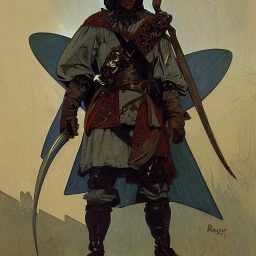 Prompt: An orc noble male musketeer, digital art, Greg rutkowski, Alphonse Mucha, Italian futurism cca 1938