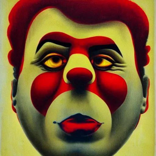 Prompt: communist clown painting, sovier propaganda style, hyper realistic portrait, very detailed line, vivid colors