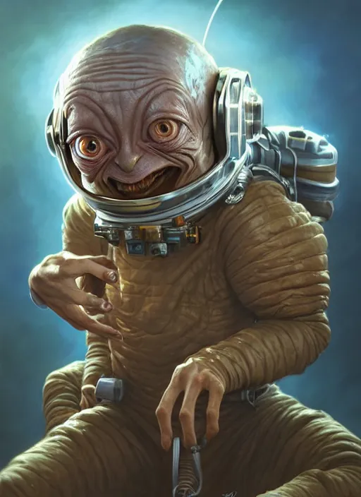 Prompt: portrait of gollum as astronaut, subsurface scattering, by jesper ejsing, justin gerard, tomasz alen kopera, cgsociety and fenghua zhong, highly detailed, rim light, cinematic lighting, illustration, art, octane render, very coherent, cinematic, hyper realism, high detail, octane render, 8 k